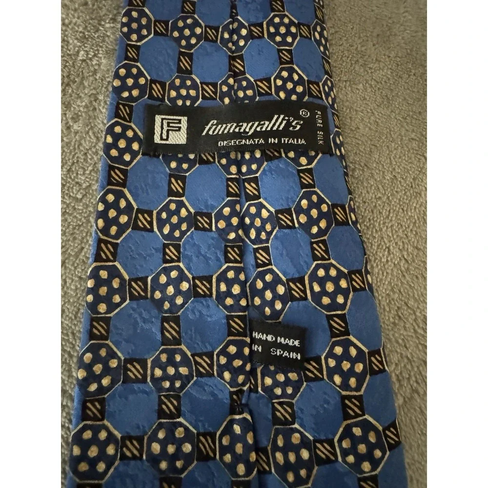 Fumagalli's Blue Geometric Silk Tie‎ Made in Italy Hand Made Octagon Pattern